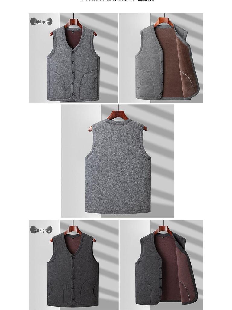 Men's Thermal Fleece-Lined Cotton Vest for Autumn/Winter 2024 - Perfect for Middle-aged and Elderly Dads and Grandpas.