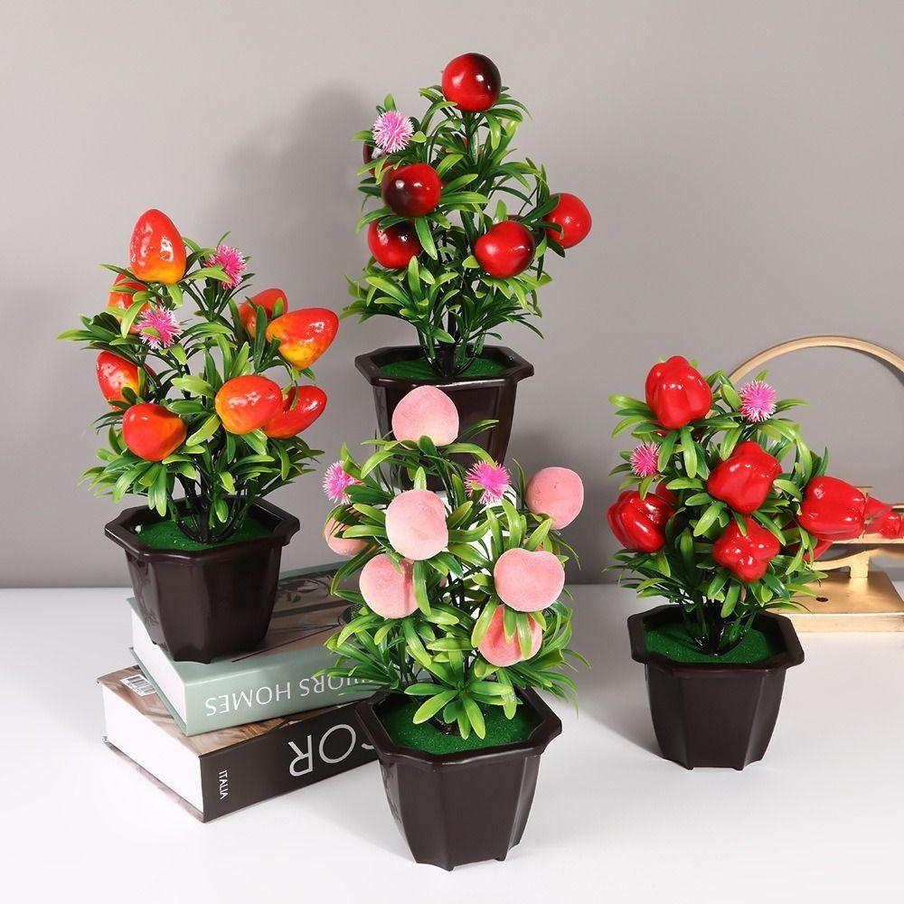 Strawberry Orange Tree Artificial Fruit Plant Potted  Indoor Office Table Decor