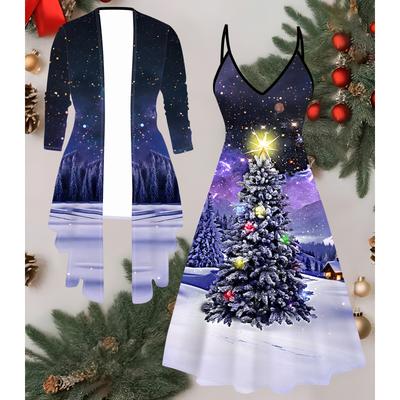 Ensemble Robe Manteau Imprimé Noël 3D pour la Saint-Valentin, Imprimé Totem Classique Excentrique, adapté à Divers Styles de Mode de Scène