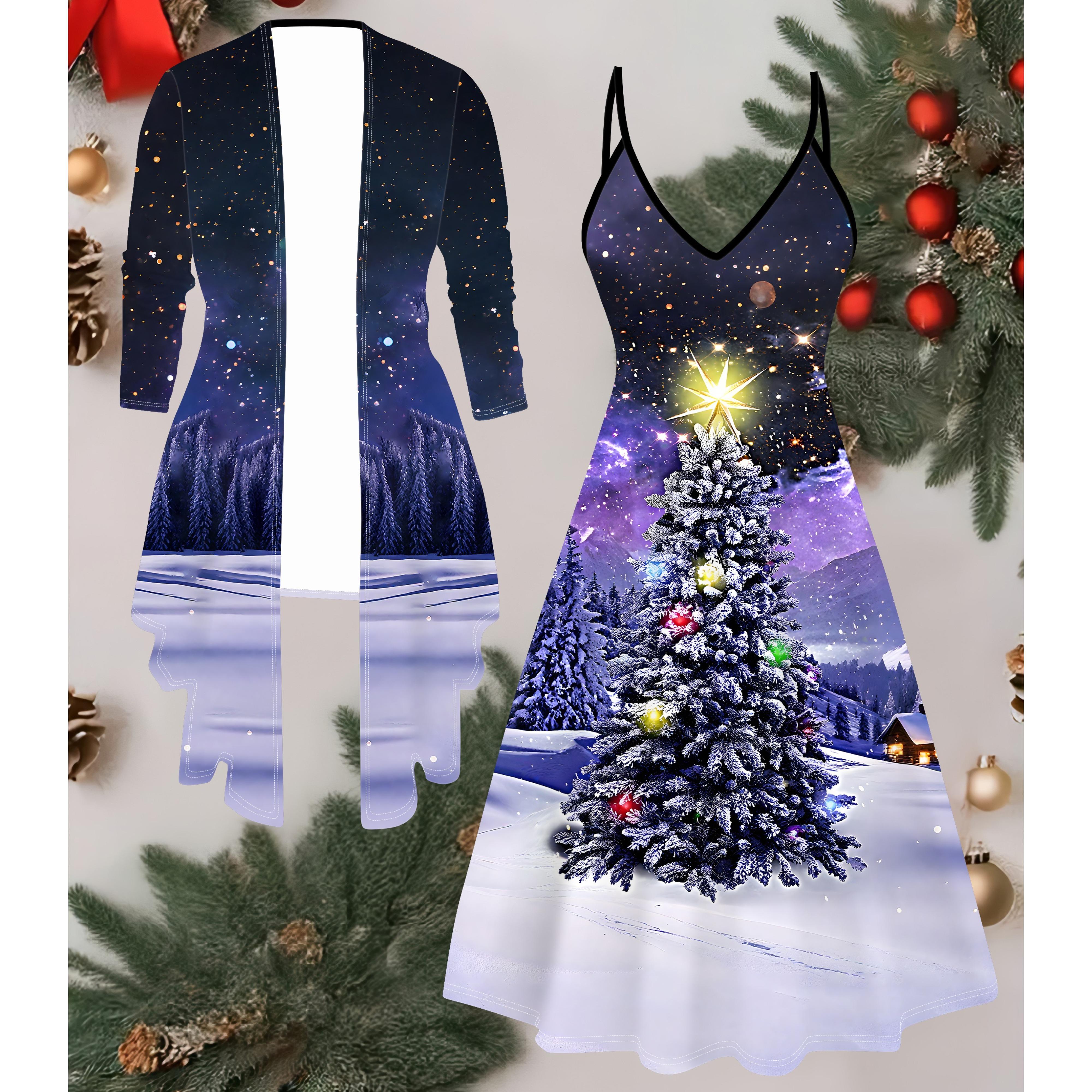 

3D Рождественский Принтованный Набор Платье Пальто на День Святого Валентина, Эксцентричный Классический Тотем Модный Принт, подходит для Различных Сцен Модных Стилей M синий