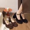 Damen Mary Jane Schuhe im Retro-Stil Mode Schleife Pumps Schlichtes Kleid Dicke Ferse Damenschuhe 2025