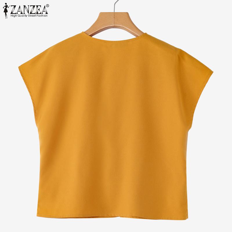 ZANZEA Kvinner Casual Rund Hals Sommer Kort Erm Bluse