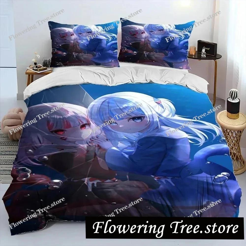 Cute Gawr Gura Hololive Anime Shark Comforter Bedding Set,Duvet Cover Bed Set Quilt Cover Pillowcase,king Queen Size Bedding New