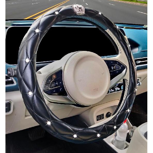 Full Sparkly Rhinestone Car Steering Wheel Cover Universal Leather Steering Wheel Cover Auto Car Styling Interior Decor Accessories (Gray