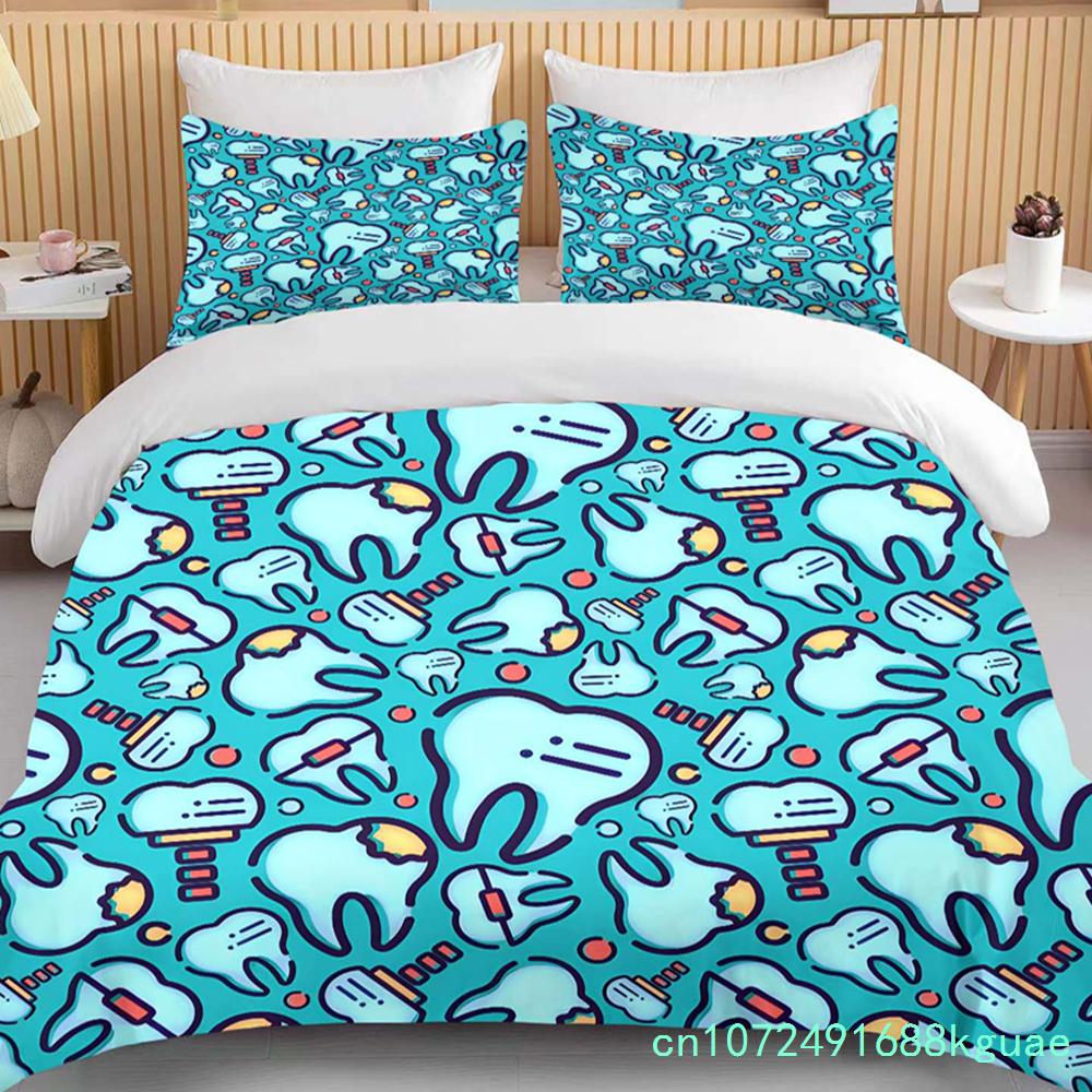 Cute Cartoon Teeth Print Bedding Set Duvet Cover 1 Duvet Cover 2 Pillowcases Adult And Children Bedding Set Luxury Bed Cover Set