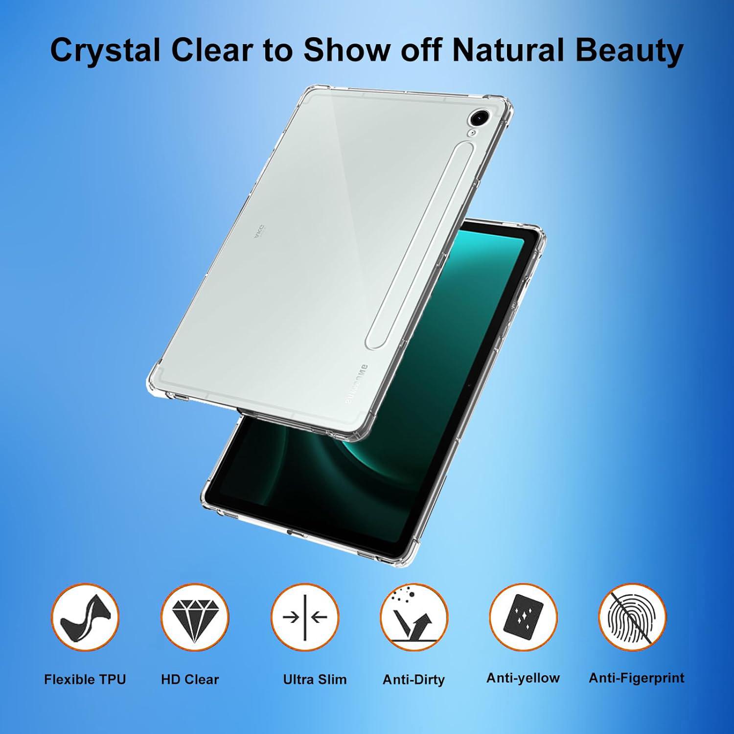 

For Samsung Galaxy Tab S10 FE/Tab S10 FE/S9 FE Case Clear TPU Tablet Cover+2Pcs Tempered Glass Screen Protector A