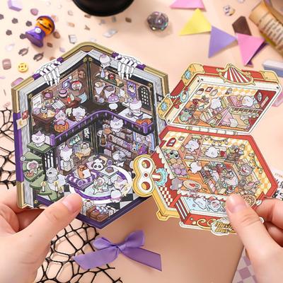 4Pcs 3D House Stickers DIY Set Cartoon Mini Scene Stickers Scene Stack
