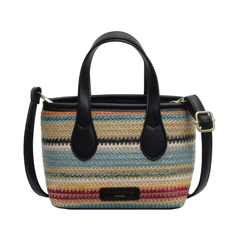 

Пляжная маленькая волна женская модная сумка-мессенджер Tide для поездок на работу плетеная соломенная сумка-ведро чёрный