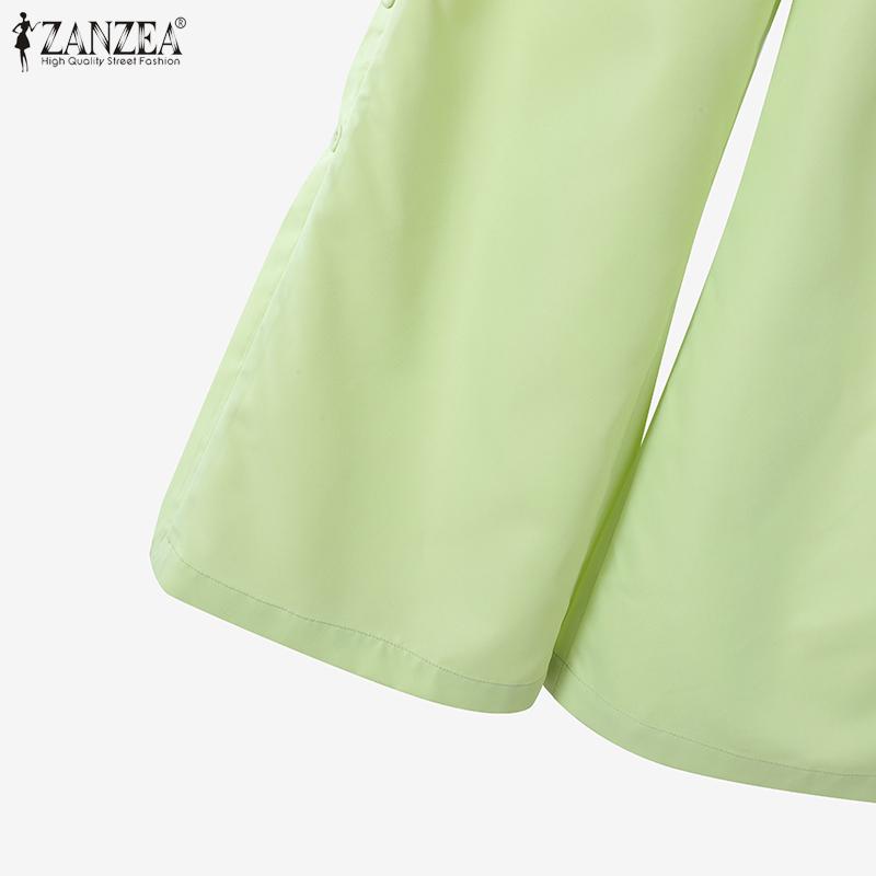 ZANZEA Women Short Sleeve Blouse and Pants Casual Two Piece Suit Sets