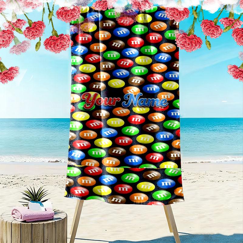 M&M's Custom Name Print Beach Towel, Large Soft Quick Dry Towel for Beach Camping Swimming