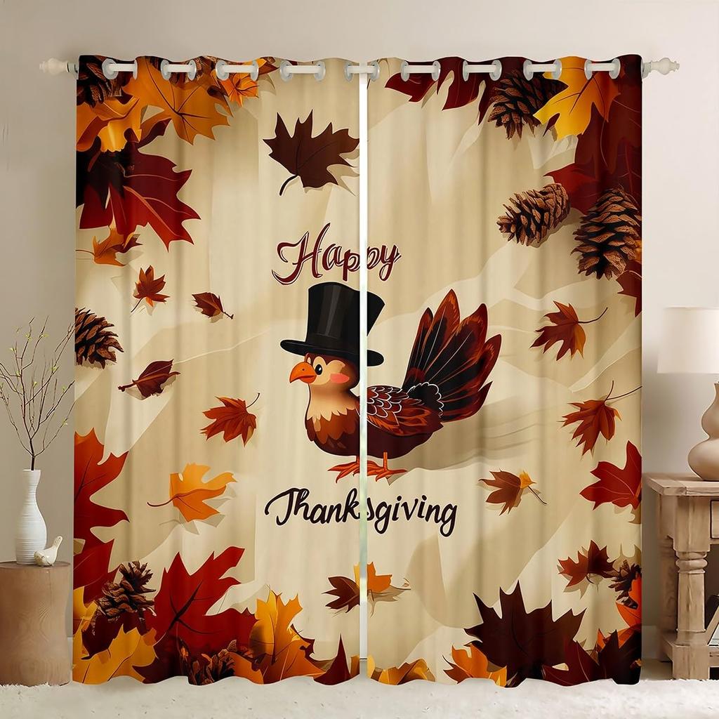 Rustikales Thanksgiving Truthahn Vorhang Glücklicher Herbst Alle Vorhänge Herbsternte Schlafzimmer Bauernhof Kürbis Fenster Verdunkelnd Polyester Ideal Für Schlafbereich