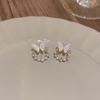 White Acrylic Butterfly Charms Stud Earrings for Women Imitation Pearl Crystal Round Circle Earrings Geometry Jewelry