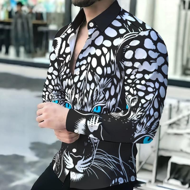 Vintage Leopard Print Shirt for Men Loose-Fitting Long Sleeve Fashionwear Summer Top