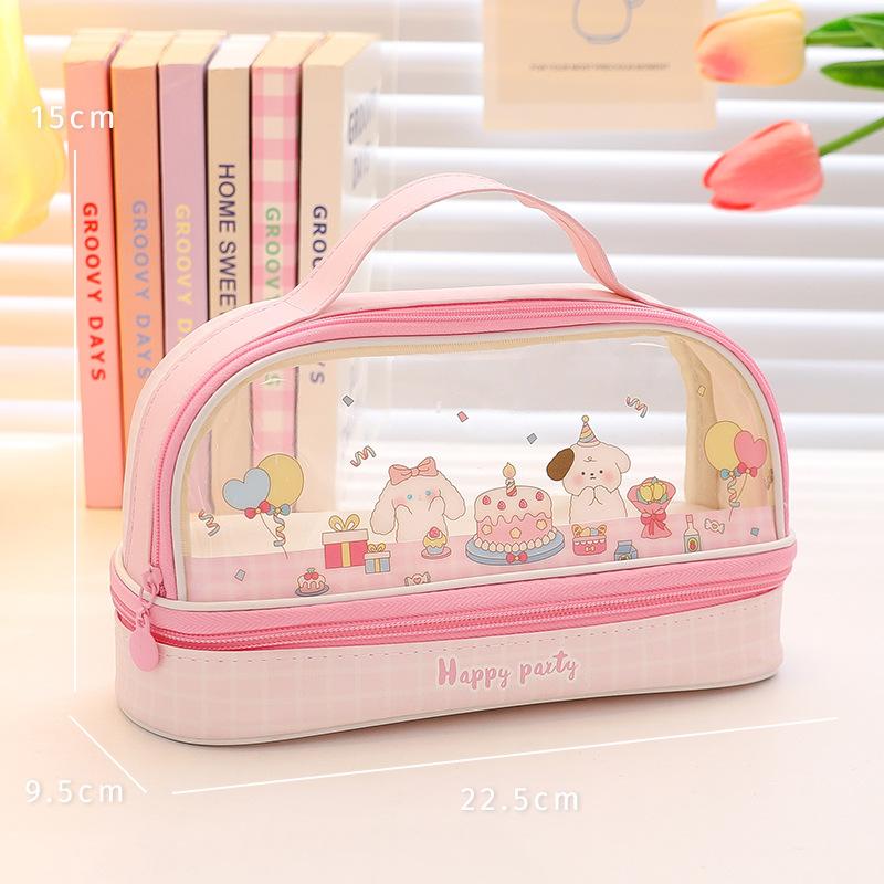 Astuccio Kawaii A Forma Di Coniglietto – Portapenne Per Bambini In PU E PVE – Trasparente, A Doppio Strato, Con Maniglia – Rosa