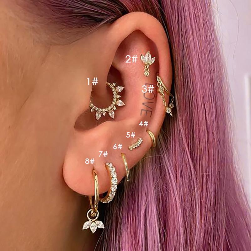 1PC Zircon Crown Tragus Helix Piercing Earrings For Women Stainless Steel Labret Stud Earings Cartilage Ear Body Jewelry Gifts