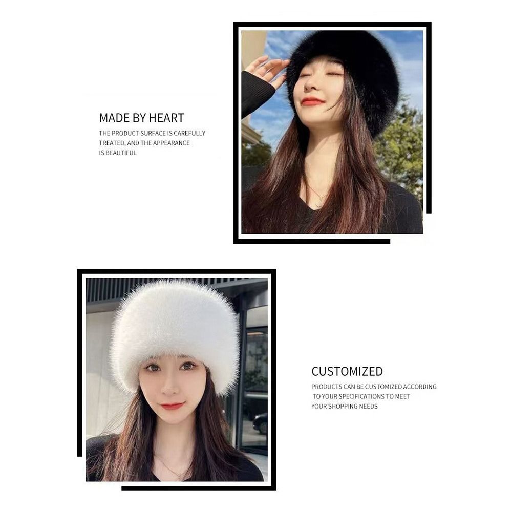 Smooth Mongolian Fluffy Hat Thickened Fur Fluffy Texture Warm Bucket Hat Round Top Ear Protection Winter Hat Ladies Headwear