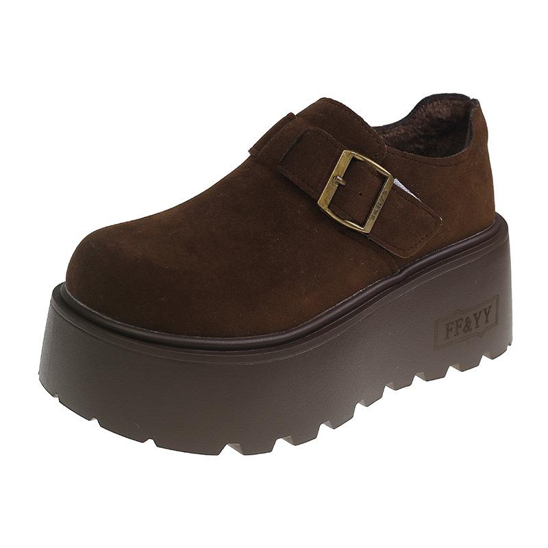 Women's 2 New Autumn and Winter Retro Versatile Velvet Thick-soled Heightening Loafers Cotton Shoes Small Muffin