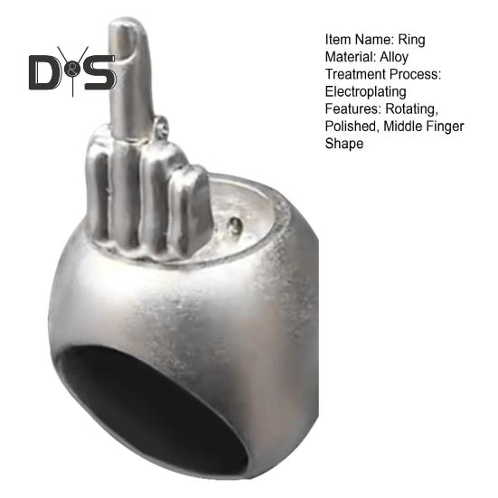 Middle Finger Popping-up Ring Rotating Middle Finger Ring Retro Personality Niche Stress Relief Ring Christmas Prank Middle Finger Gift for