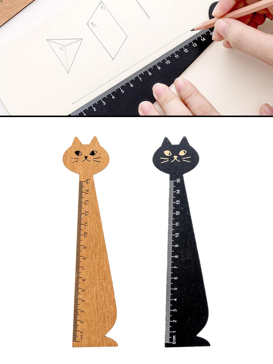 

Beishu 1pc Graduated Ruler 15cm Creative Cat Wooden Ruler Student Drawing Ruler