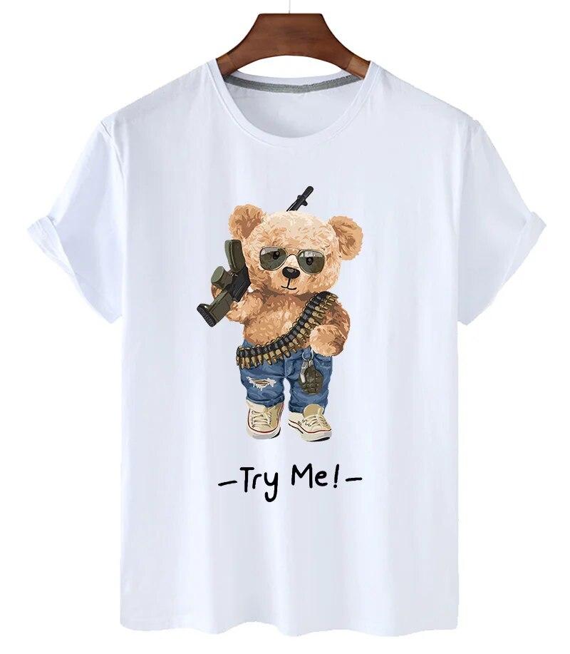 T-shirt Divertente con Stampa Orso Donna Moda Cartone Animato Harajuku Casual T-shirt Femminile Estiva Manica Corta Top T-shirt Unisex Maglietta Unisex