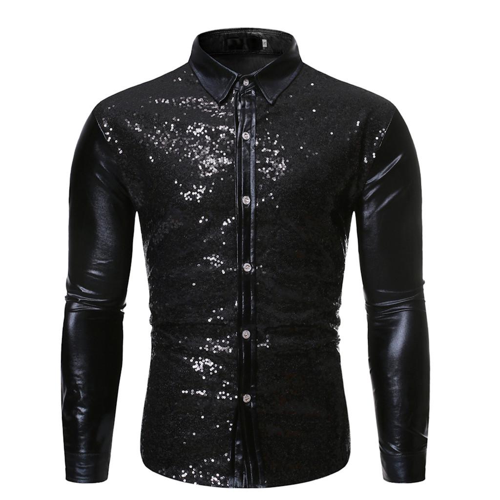 Men's Fashion Stamped Long Sleeve Shirt Printed Long-Sleeved Blouse