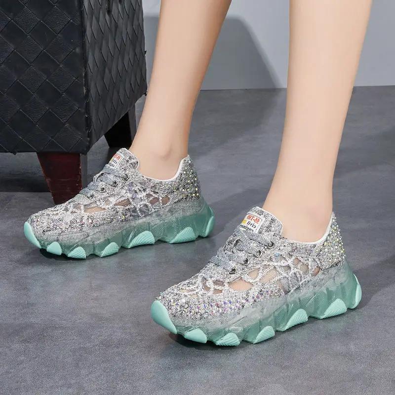 Fashion With Crystals Rhinestone Athletic Diamond High On Platform Low Women Footwear Sneakers Lace Up Ladies Shoes Sports Luxury Offer