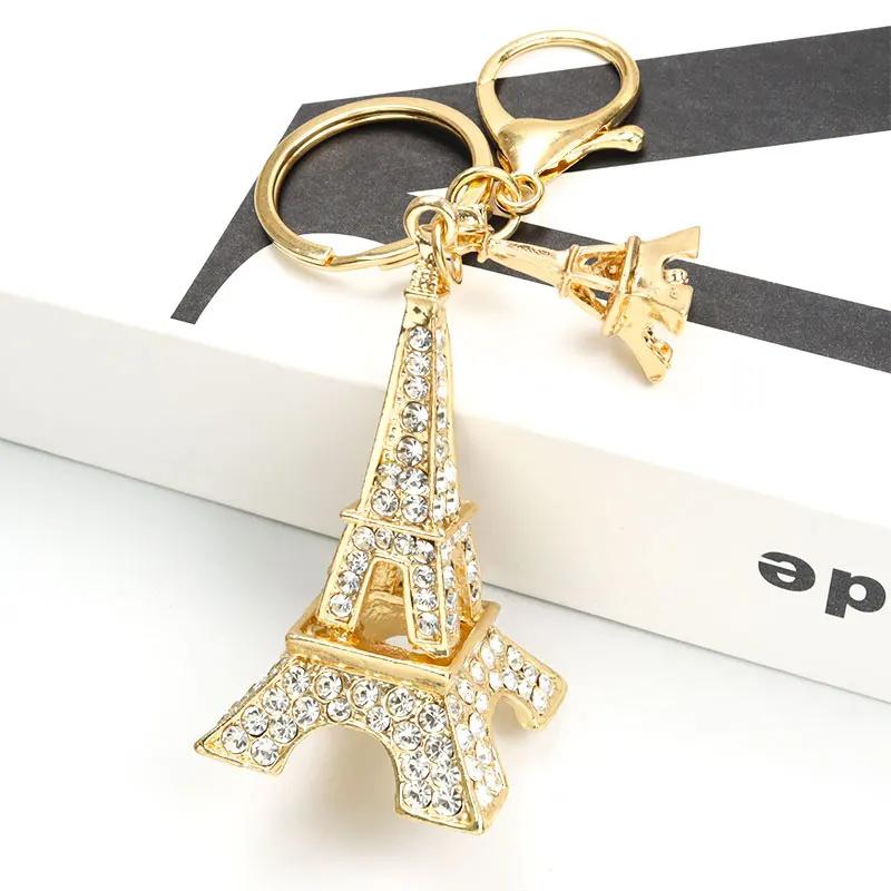 Refined Eiffel Tower Styling Rhinestones Keychain Keys Bag Trendy Pendant Car Interior Alloy Key Ring Paris Tour Gift Souvenir