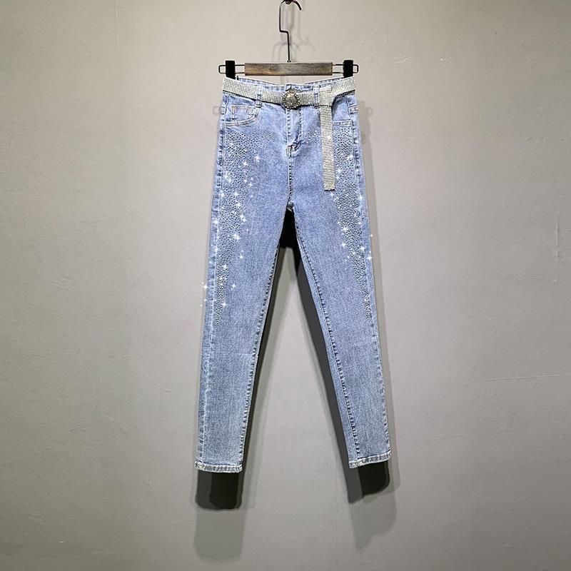 Pantaloni a matita in denim elasticizzato da donna Primavera Estate Skinny Stampa Diamante Jeans Skinny Pantaloni Casual Femminili