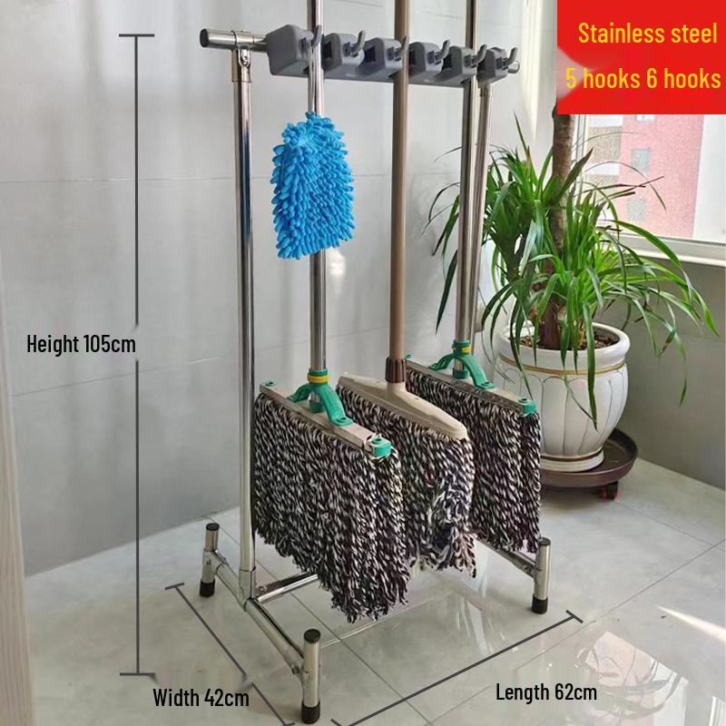 Stainless Steel Wall-Mounted Mop and Broom Holder Rack