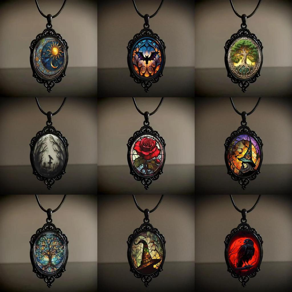 Gothic Raven Cross Pendant Necklace With Alloy Material For Halloween Costume Accessory