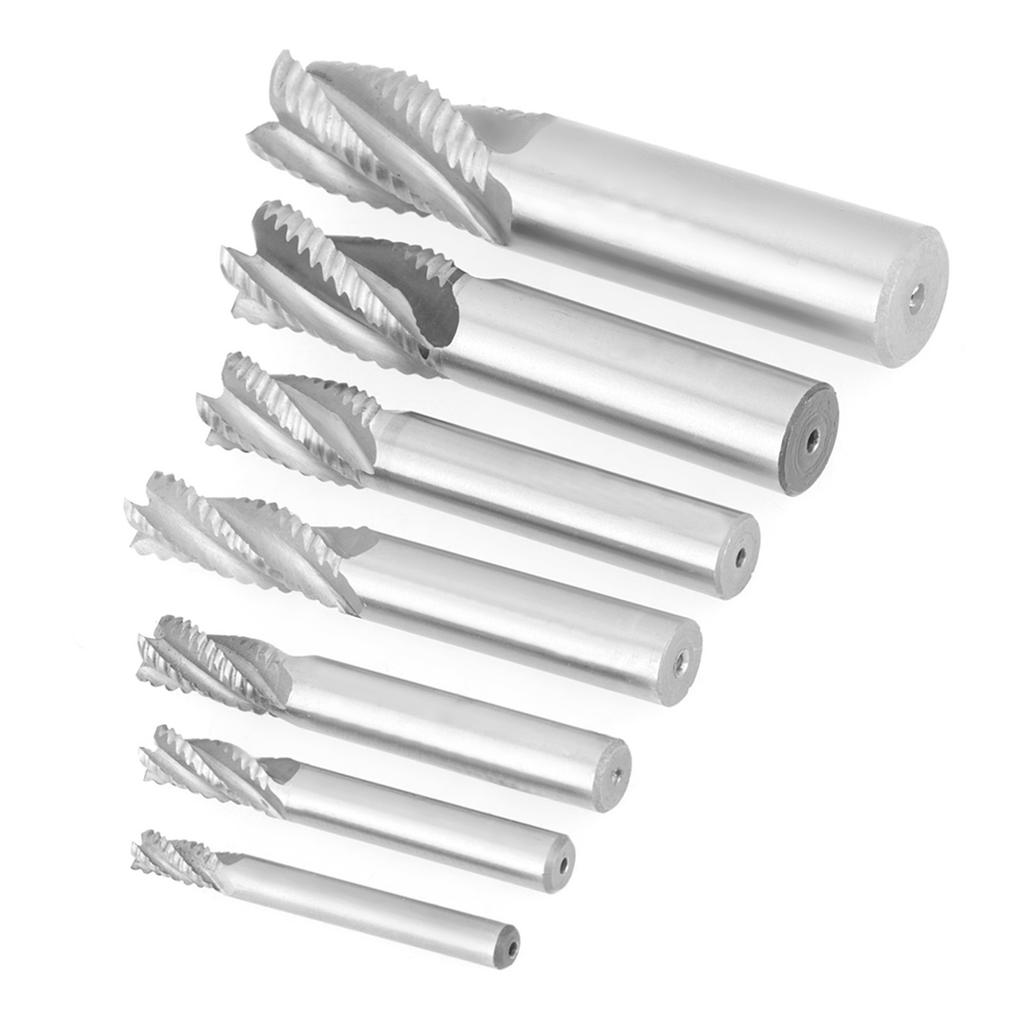 7pcsset 4 Flutes 620mm HSS End Mill Router Bit Roughing Chipbreaker Milling Cutter