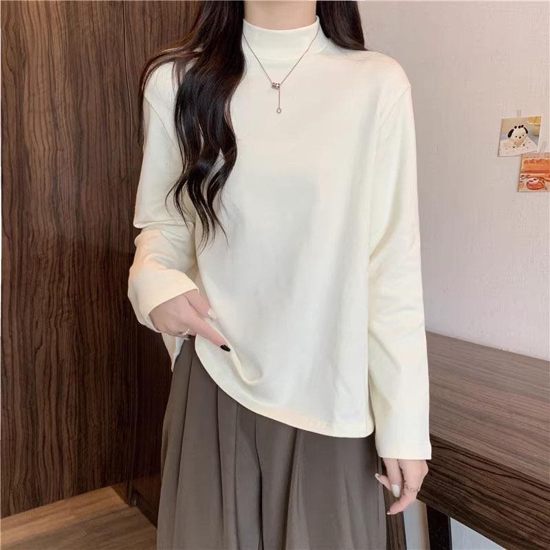 

Women s 2025 Autumn/Winter High Neck German Velvet Slimming Long Sleeve Base Layer Top Large абрикосовый