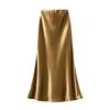 Qooth Elegant Women Satin Fishtail Skirt Maxi Length Bodycon Slim Elastic Waist Skirt QT2762