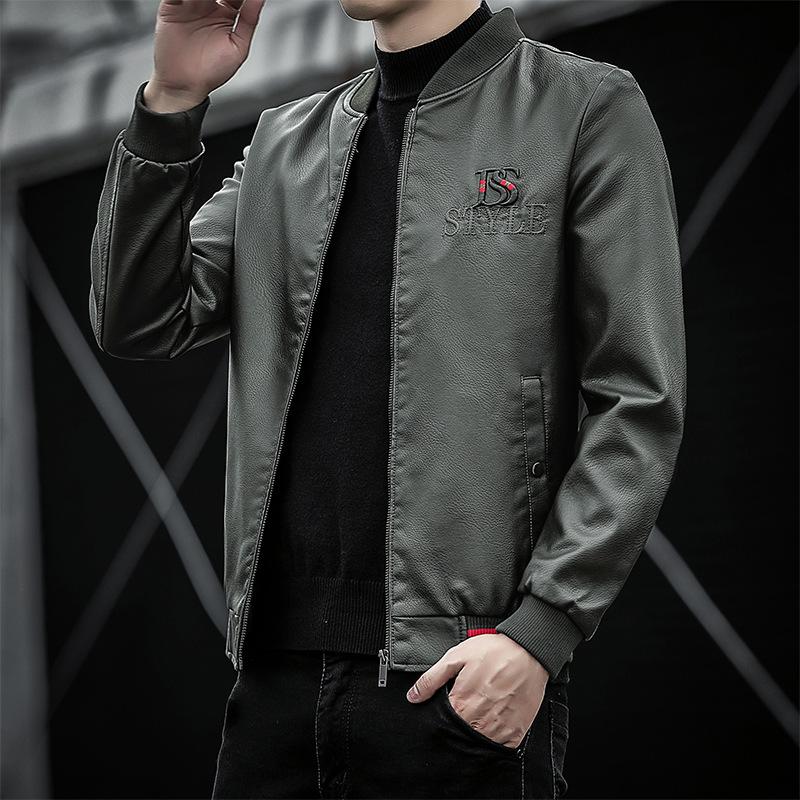 

Осенне-зимняя новая мужская облегающая кожаная куртка с бейсбольным воротником, тонкая флисовая молодежная мотоциклетная мужская куртка из искусственной кожи XXXL