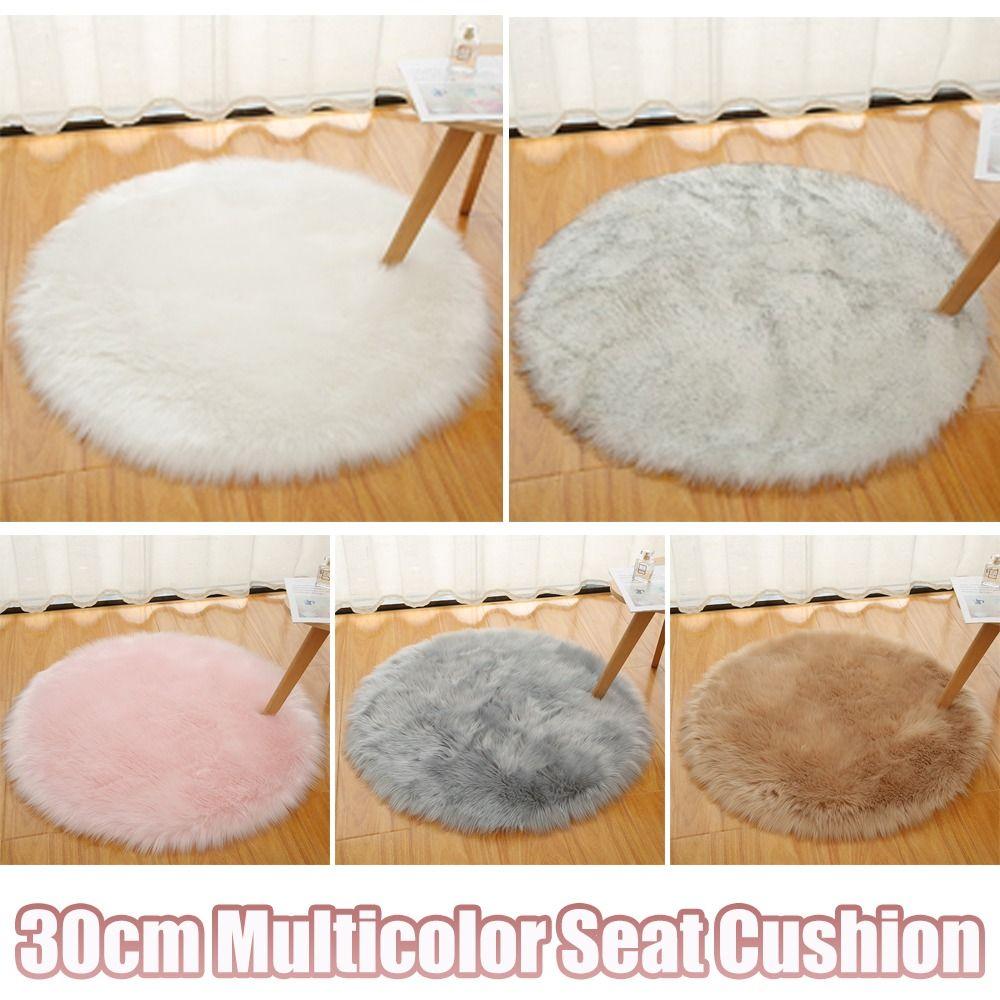 

Коврик для стула из искусственной шерсти, круглый ворсистый ковер, мягкий шерстяной ковер для спальни