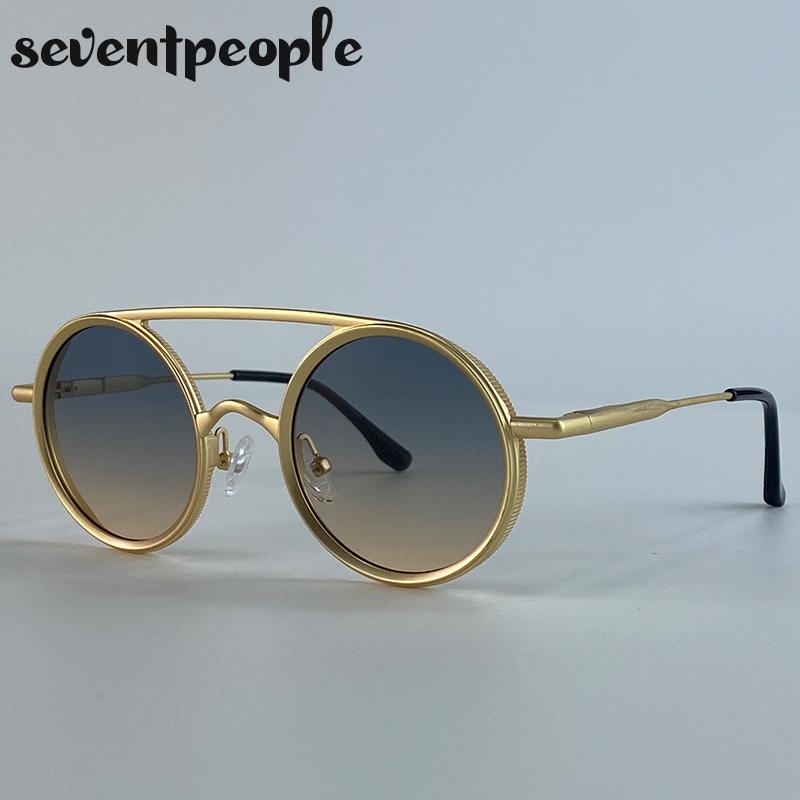 Small Frame Round Punk Sunglasses Women  Luxury Brand Trendy Metal Double Beam Sun Glasses Steampunk Driving Shades For Lady