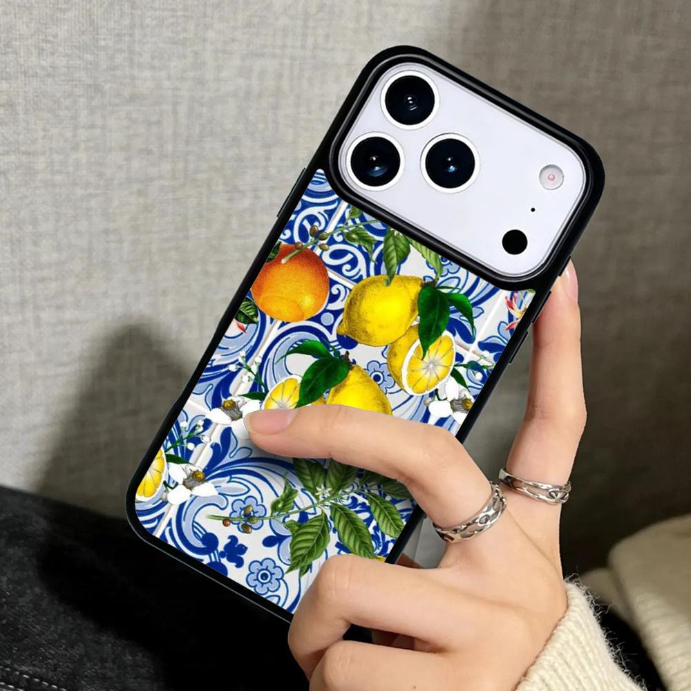 Capa Case for iPhone 17 Air 16 Pro Max 15 Plus 11 13 Mini 14 12 Back Phone Cover Mediterranean Lemon