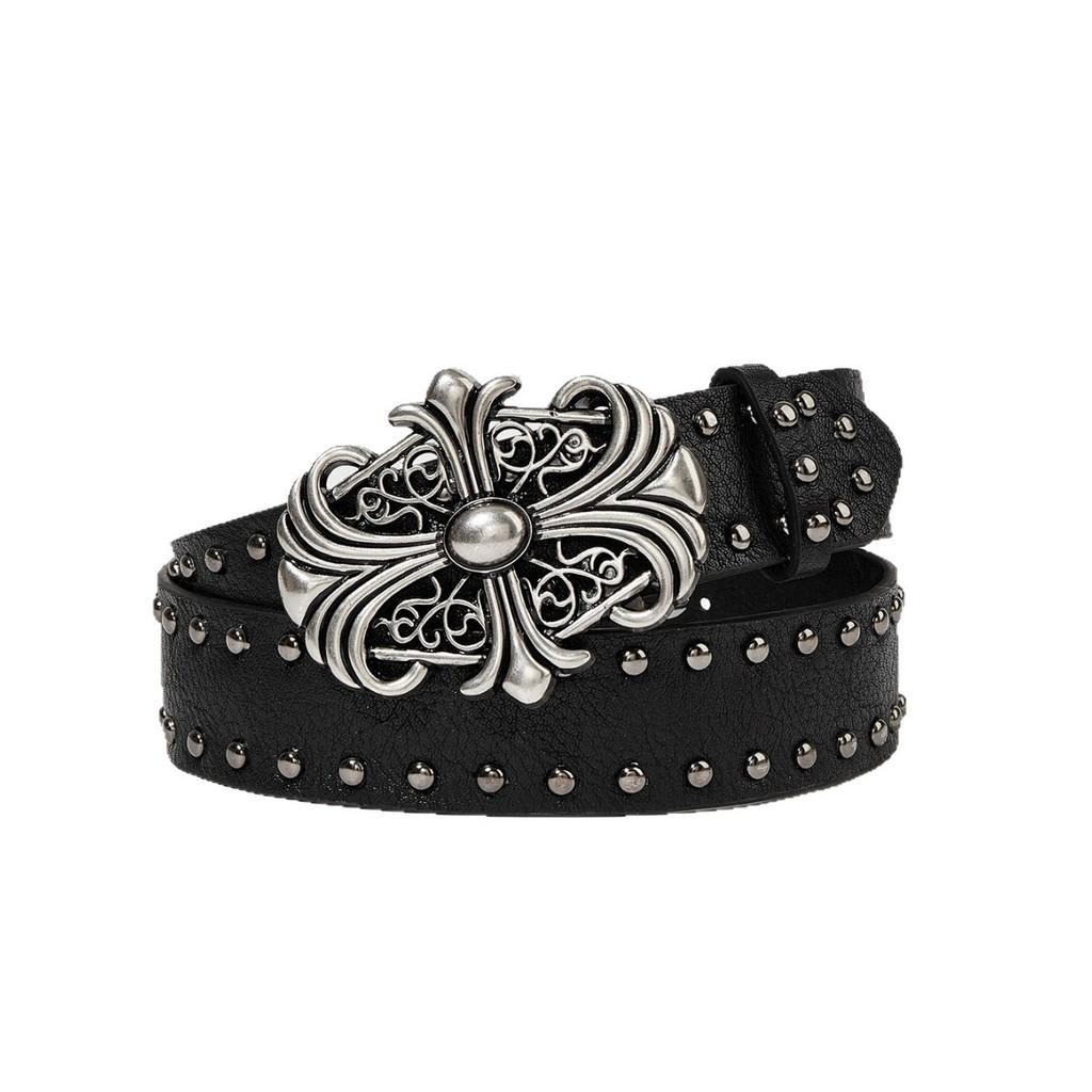 Punk Leather Belt For Men With Rivet Studs And Buckle Casual Waist Accessory For Hip Hop Style