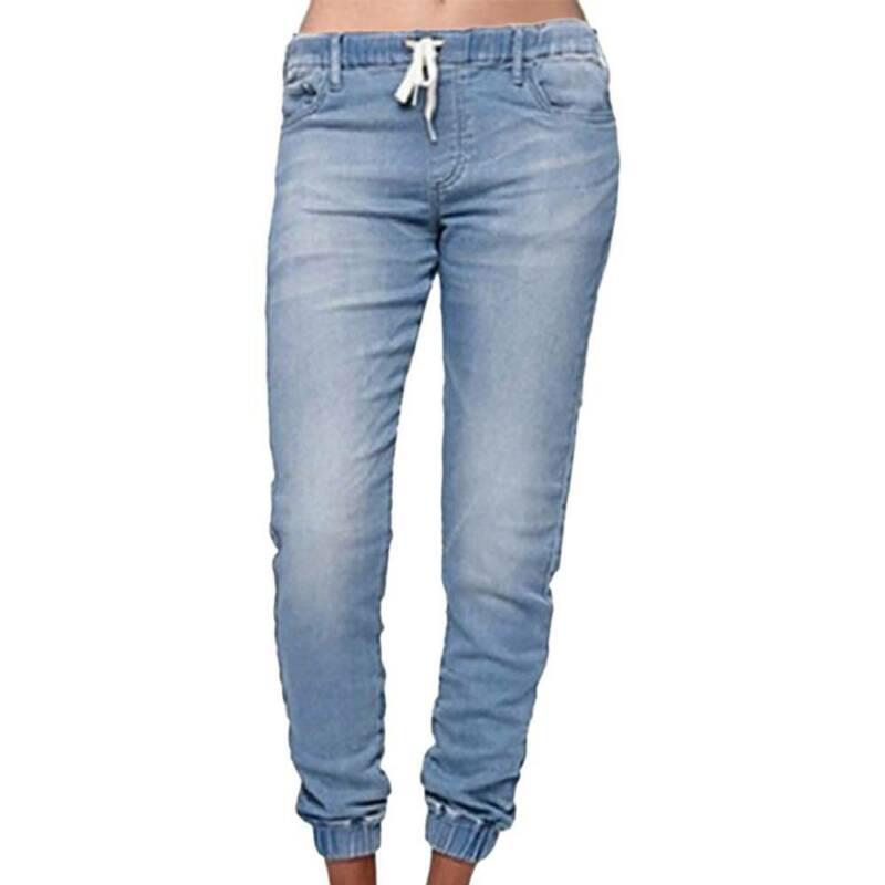 Buy Plus Size Women Jeans Ladies Denim Pants Drawstring Long Trousers ...