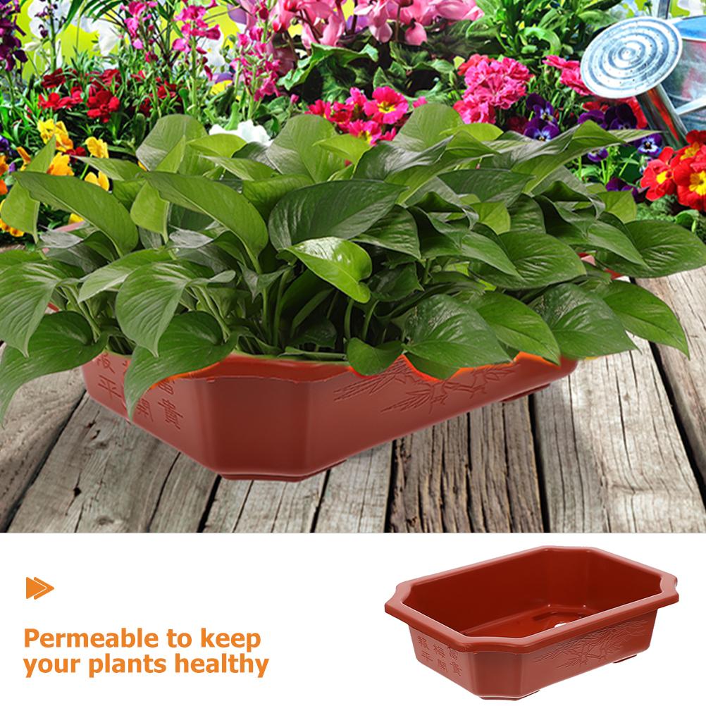 13Pcs Plastic Flower Pots Rectangular Coffee Colored Bonsai With Drainage Holes For Outdoor Garden Decor Planter Boxes