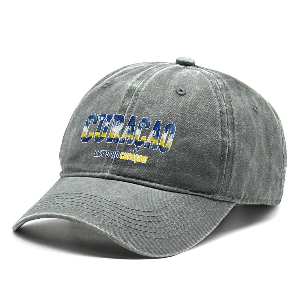 Curacao Flag Color Printed Baseball Cap Washed Distressed Dad Hat Casual Sun Hat Unisex For Outdoor Sports And National Team