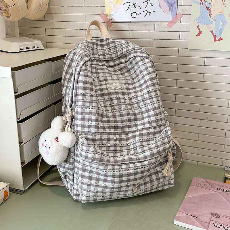 Backpack Women's Fashion Plaid Backpack Junior High School High School Student School Bag Lightweight Backpack