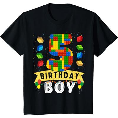 Kids 5 Year Old Building Blocks Master Builder 5th Birthday Boy T-Shirt