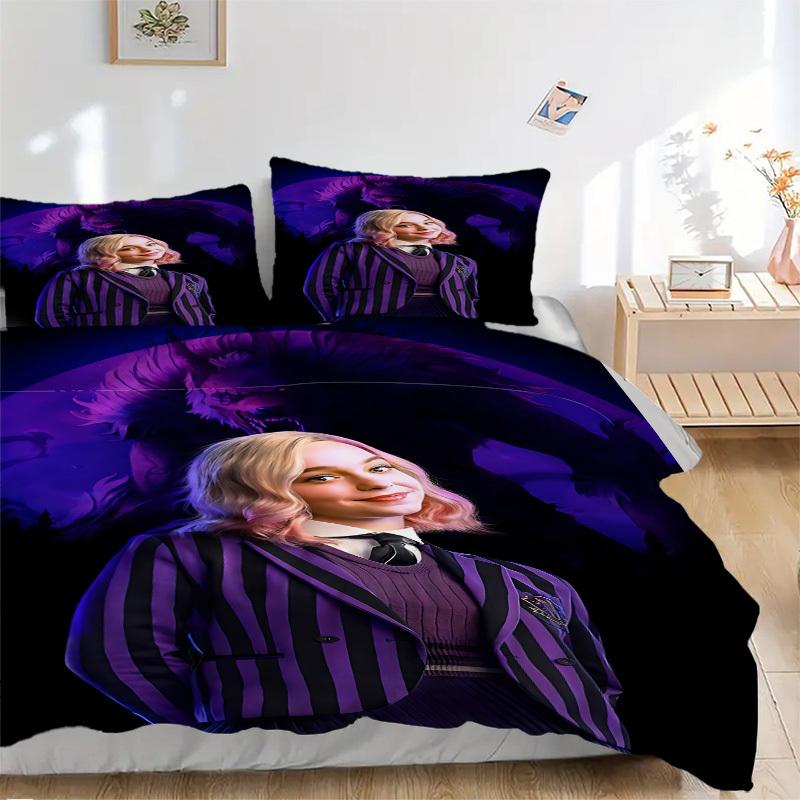 

3pcs Wednesday Cover Set, 1 Cover + 2 Pillowcases (No Insert), Bedding for All Seasons, Bedding,Bedroom Decor yy250922010 135x200cm