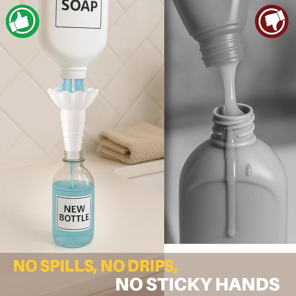 2PCS Universal Bottle Emptying Kit - Reusable Liquid Transfer Connector with No Waste Funnel Adapter, Compatible with Soap