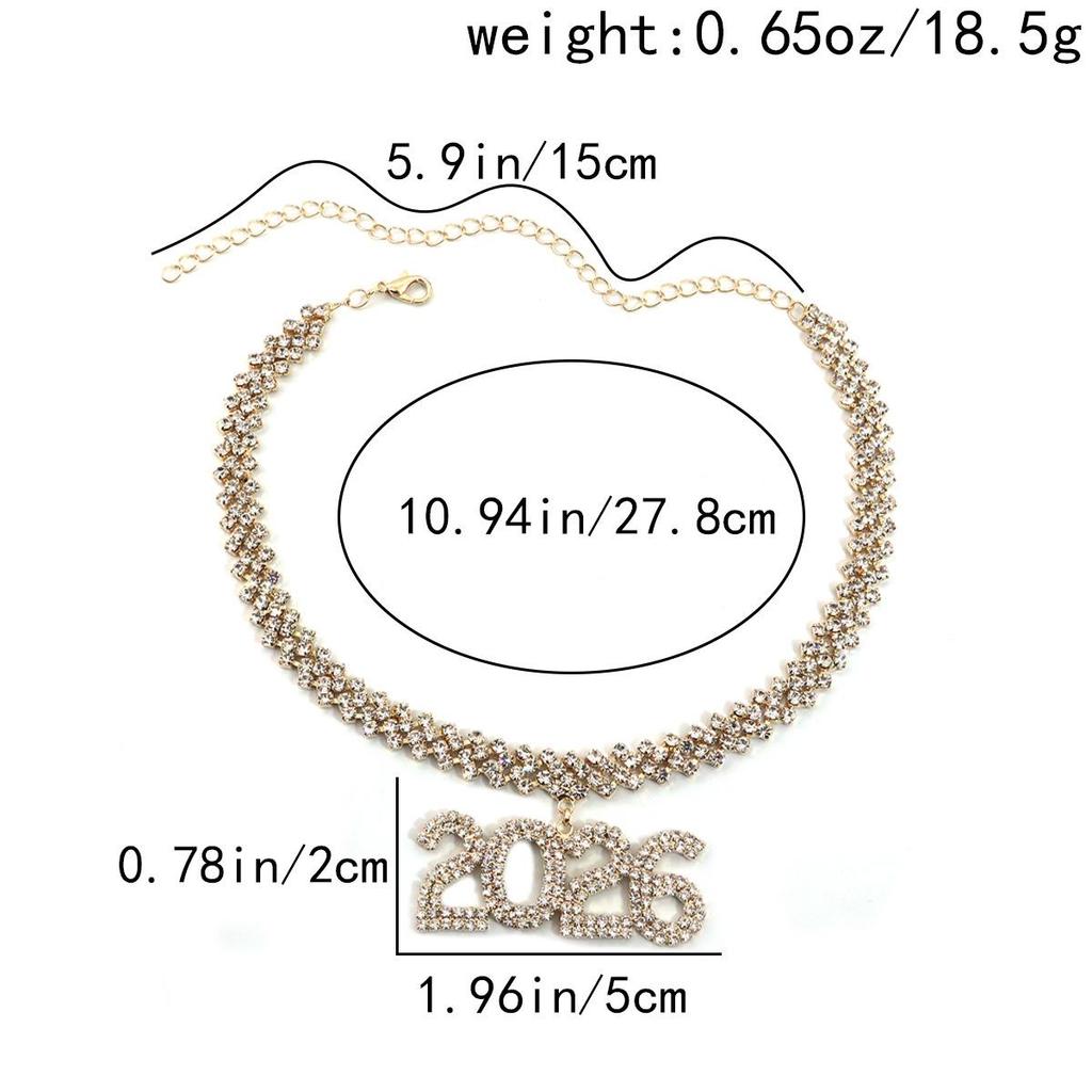 Rhinestone Number 2026 Pendant Cuban Necklace: Men's & Women's Hip Hop Clavicle Chain Jewelry