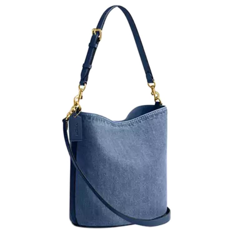Coach Wierzba 27 Miękkie Logo Jeansowa Torba Bucket Bag Damskie Torby Ciemnoniebieski CAT44-B4RHO