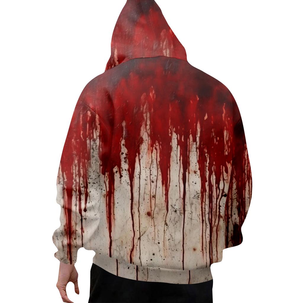 Pánska voľná mikina s kapucňou s halloweenskou potlačou s krvou