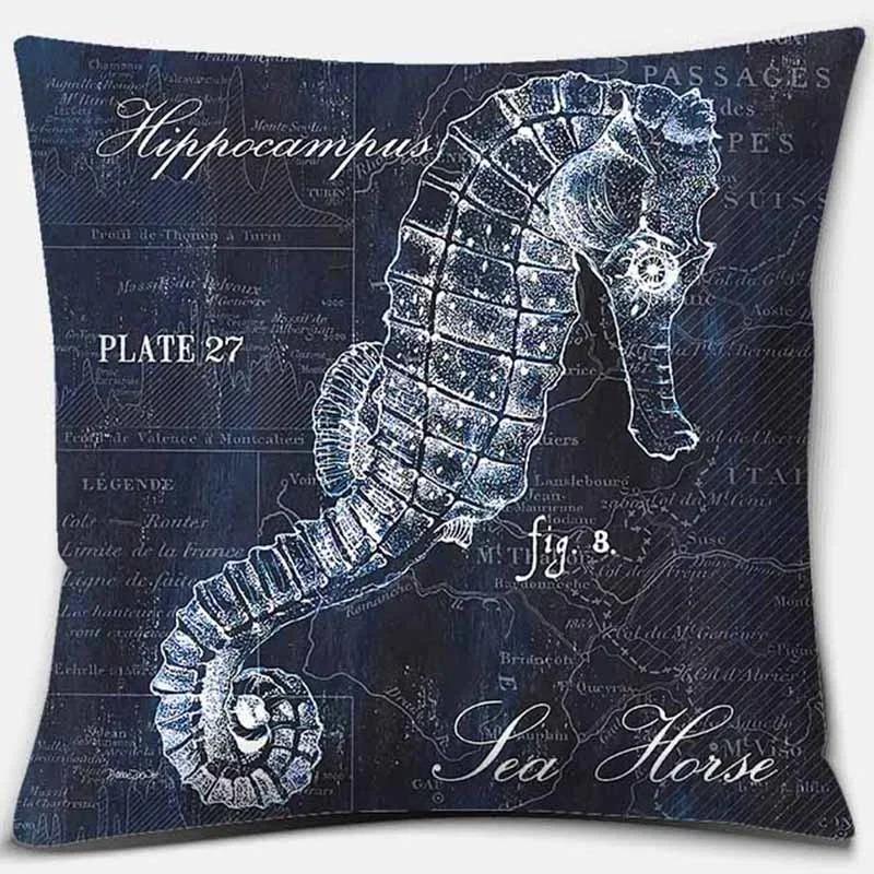 Home Decor Sea Creatures Map-Inspired Pillow Covers Pattern Cushion Cover Suitable for Sofa Bedroom Car Pillow Cover
