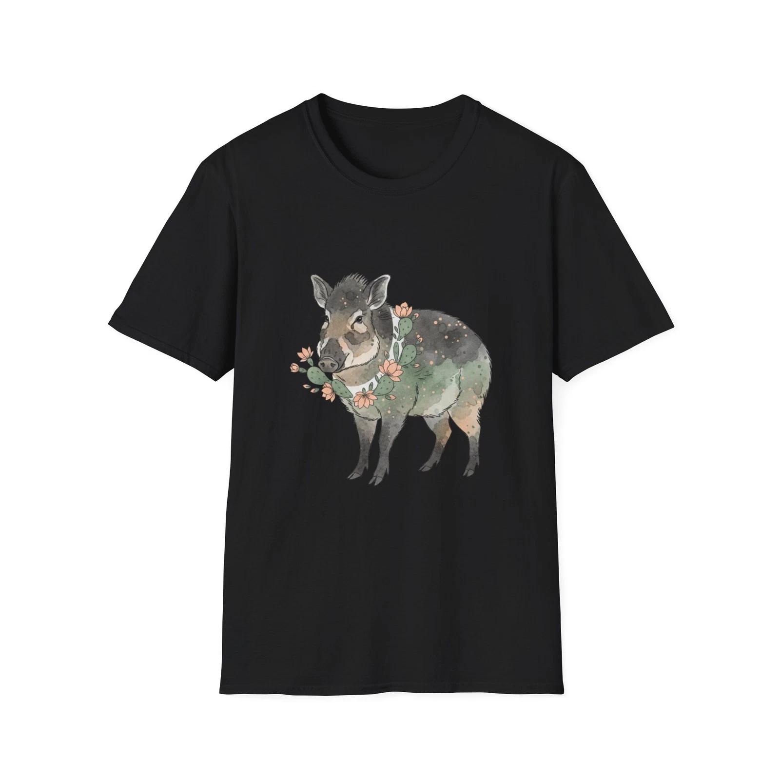 Javelina Cactus Floral Watercolor Boho Black Tee Nature Graphic T-Shirt XL